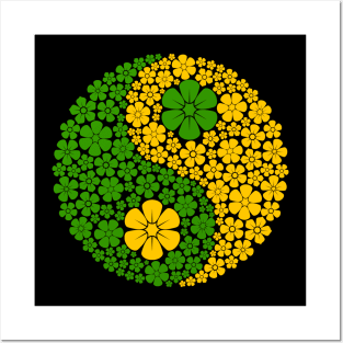 Green and Yellow Yin Yang Flowers Posters and Art